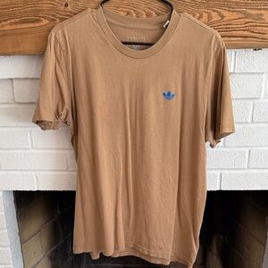 Adidas Men's Tan Tee with Blue Logo